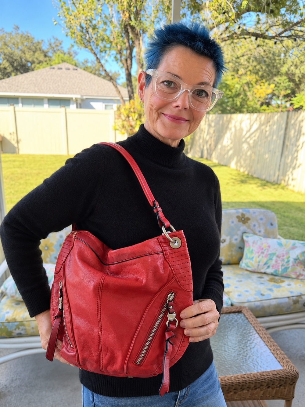 B. Makowsky Glove Leather Hobo Bag Coral Red Shoulder Bag Zip Pockets